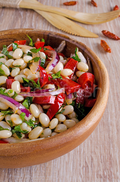 Foto d'archivio: Bean · insalata · verdura · legno · piatto