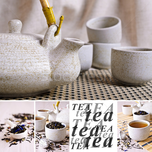 Kolaż zdjęć czarny herbaty ceramiczne Zdjęcia stock © zia_shusha