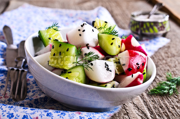 Stockfoto: Salade · radijs · komkommer · gezondheid · olie