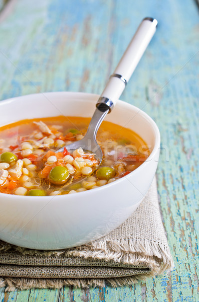 Soup with small pasta, vegetables and pieces of meat Stock photo © zia_shusha