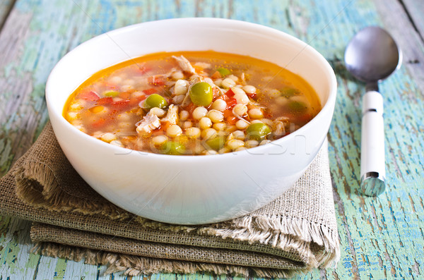 Soup with small pasta, vegetables and pieces of meat Stock photo © zia_shusha