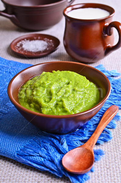 Foto stock: Verde · marrón · cerámica · placa · servilleta · alimentos