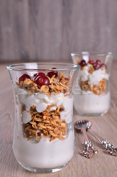 Stock fotó: Túró · granola · fa · üveg · sajt · kanál