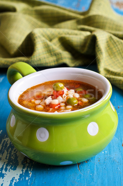 Supă mic paste legume piese carne Imagine de stoc © zia_shusha