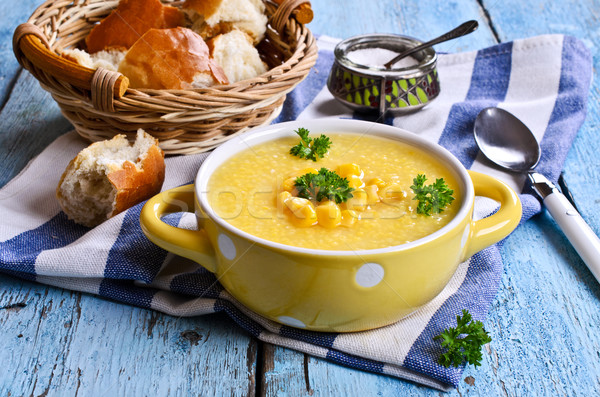 トウモロコシ スープ 地上 豆 黄色 プレート ストックフォト © zia_shusha