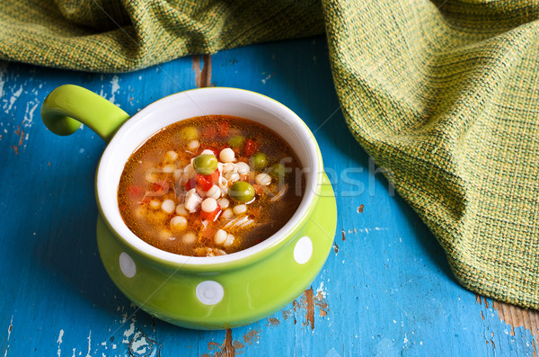 Soup with small pasta, vegetables and pieces of meat Stock photo © zia_shusha