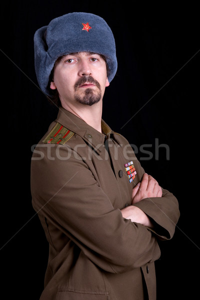 Orosz fiatalember katonaság stúdió portré fekete Stock fotó © zittto