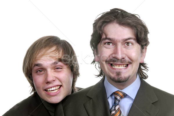 Foto stock: Dos · jóvenes · hombres · de · negocios · retrato · blanco