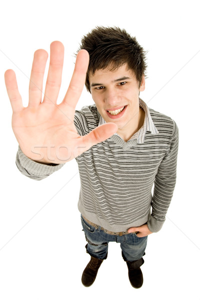 Jonge toevallig man stoppen hand witte Stockfoto © zittto