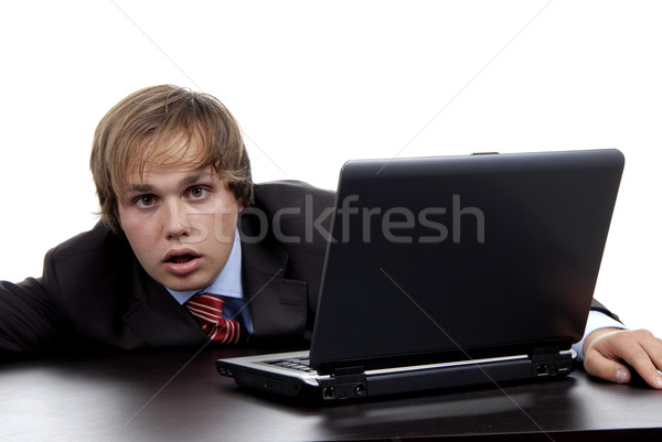 Głupi młodych człowiek pracy komputer osobisty komputera Zdjęcia stock © zittto