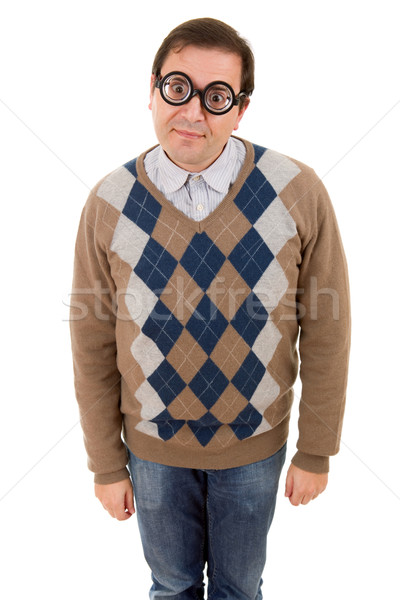 Geek Gläser Mann isoliert weiß Mode Stock foto © zittto
