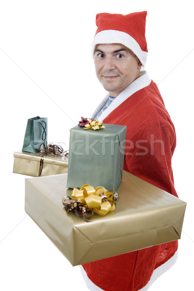 Stock foto: Junger · Mann · hat · halten · Geschenke · isoliert