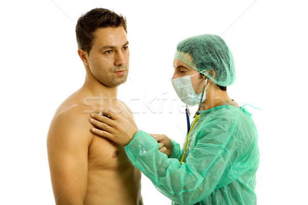 Gyógyszer kettő fiatal férfiak orvosi vizsgálat izolált fehér Stock fotó © zittto