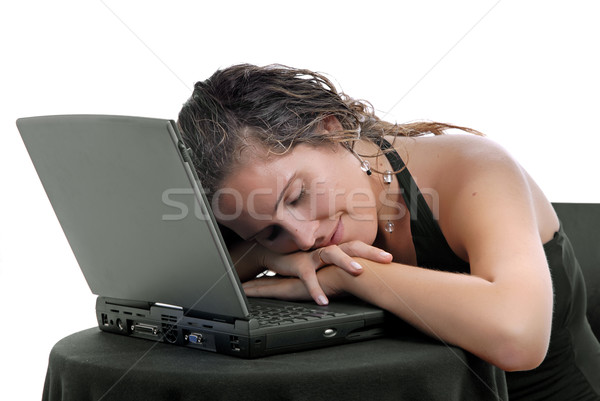 Alszik fiatal nő laptop izolált iroda internet Stock fotó © zittto