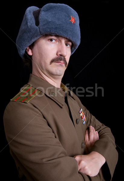 Orosz fiatalember katonaság stúdió portré fekete Stock fotó © zittto