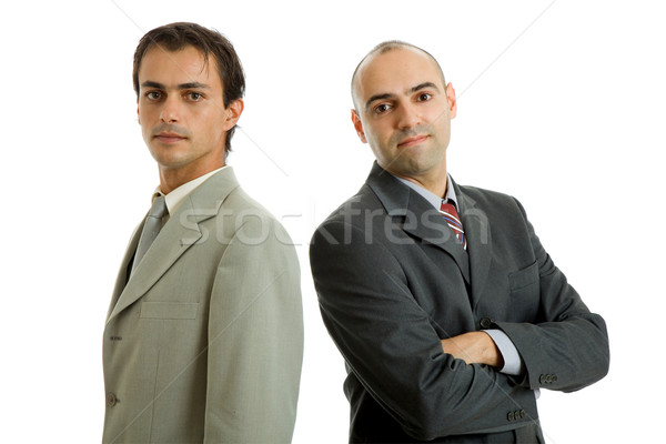 Foto stock: Dois · homens · de · negócios · isolado · branco · negócio · feliz