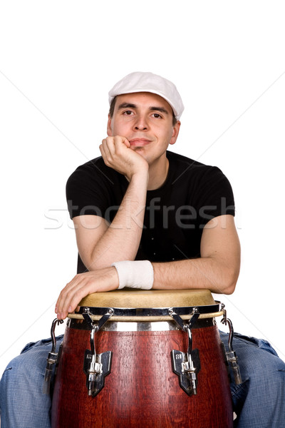 Schlagzeuger Studio Bild junger Mann Hand Gesicht Stock foto © zittto