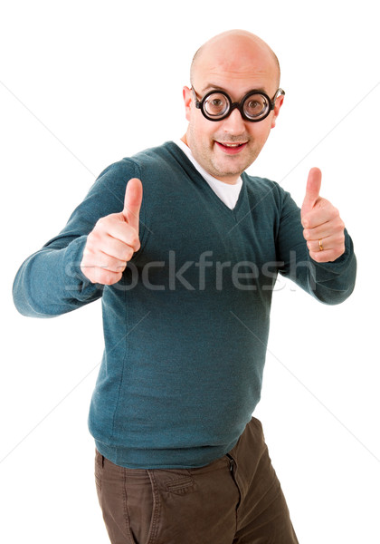 Geek Mann isoliert weiß Hand Stock foto © zittto