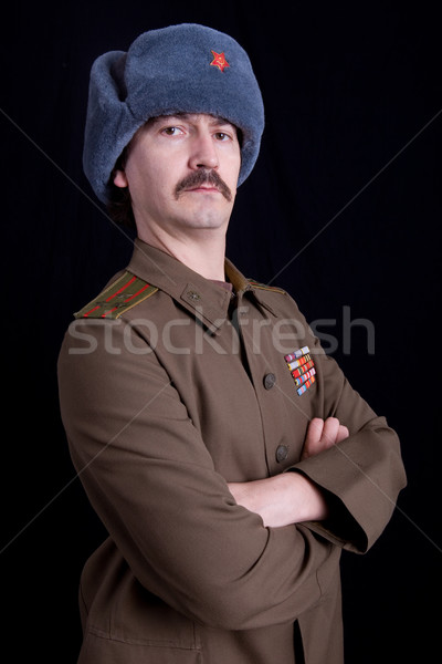 俄 年輕人 軍事 工作室 肖像 黑色 商業照片 © zittto