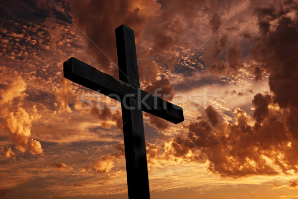 Stockfoto: Kruis · silhouet · zonsondergang · hemel · licht · kerk