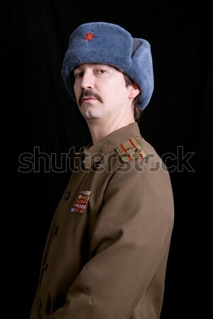 Rosyjski młody człowiek wojskowych studio portret czarny Zdjęcia stock © zittto
