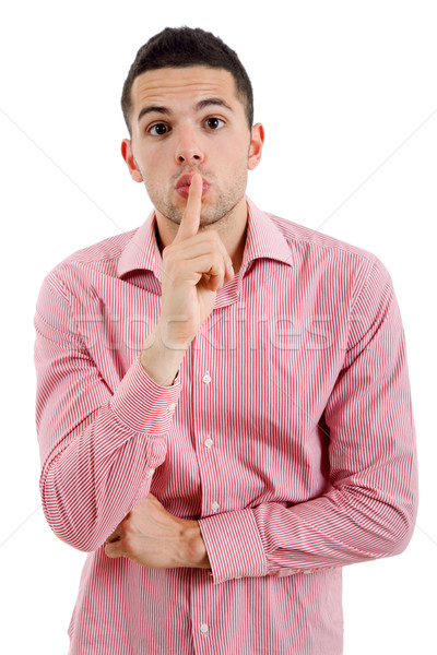 Silencio joven gesto dedo boca Foto stock © zittto