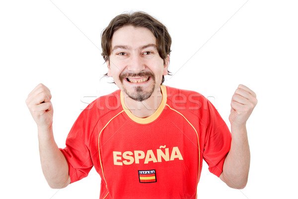 Rajongó boldog spanyol férfi izolált fehér Stock fotó © zittto