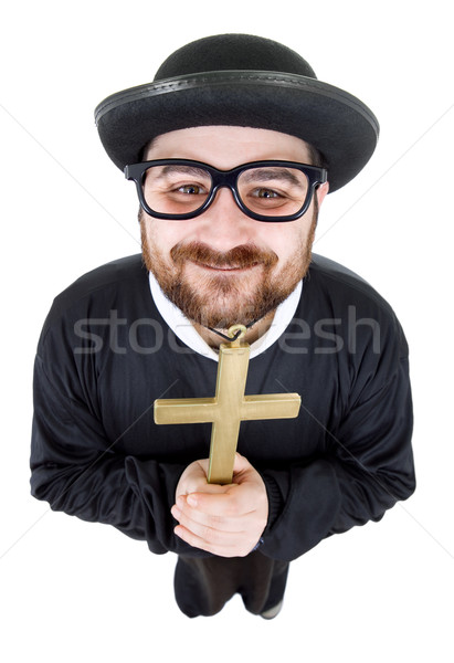 Priester junger Mann isoliert weiß Kreuz Porträt Stock foto © zittto