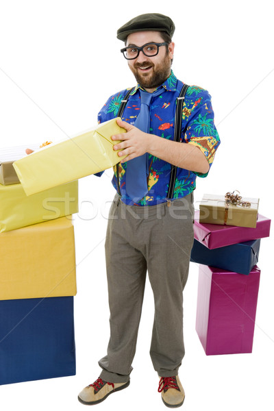 Verkäufer glücklich dumm Boxen isoliert weiß Stock foto © zittto