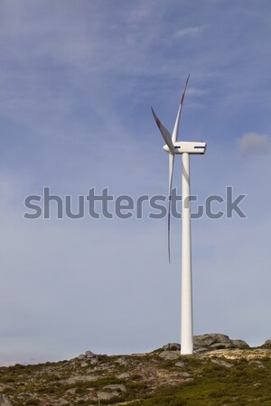 Turbina fehér szélturbina felső hegy naplemente Stock fotó © zittto