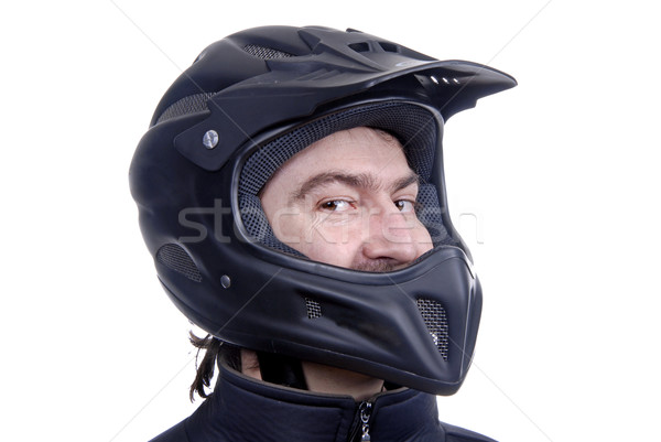 Giovane moto nero casco occhi corpo Foto d'archivio © zittto