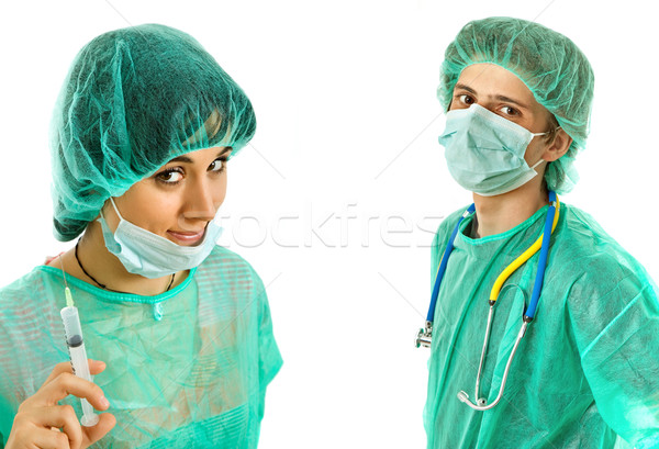 Ärzte zwei jungen isoliert weiß medizinischen Stock foto © zittto