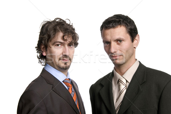 Csapat kettő fiatal üzletemberek portré fehér Stock fotó © zittto