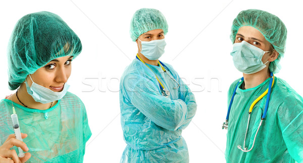 Ärzte drei jungen isoliert weiß medizinischen Stock foto © zittto