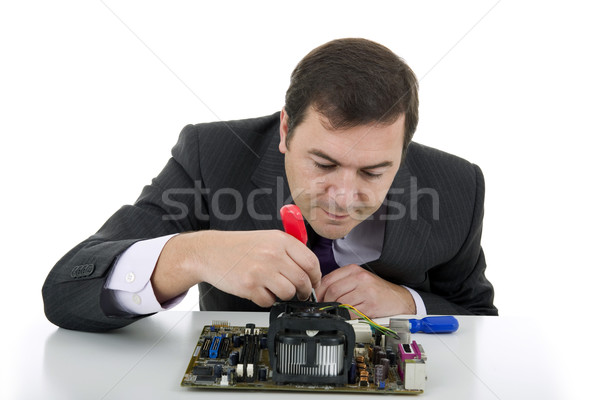 Alaplap számítógép mérnök dolgozik izolált üzlet Stock fotó © zittto