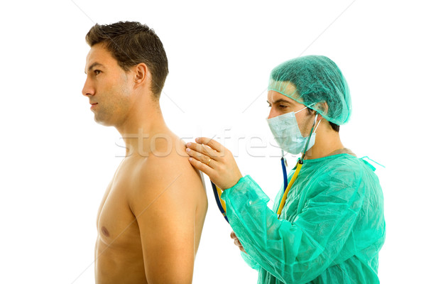 Prüfung zwei junge Männer ärztliche Untersuchung isoliert weiß Stock foto © zittto