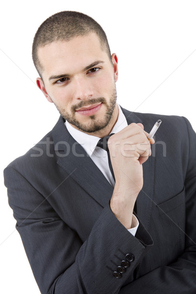 Foto stock: Fumante · empresário · fumador · isolado · branco · negócio