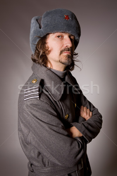 Foto stock: Ruso · militar · joven · estudio · Foto · rojo