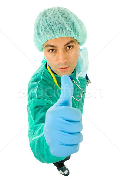 Daumen up jungen männlichen Arzt isoliert weiß Stock foto © zittto