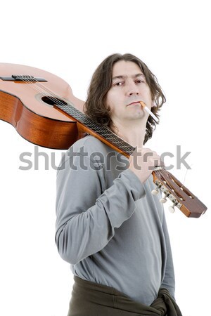 Muzikant akoestische gitaar geïsoleerd muziek kleur roken Stockfoto © zittto