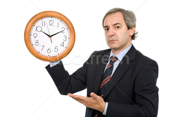 Foto stock: Relógio · maduro · bonito · homem · de · negócios · negócio