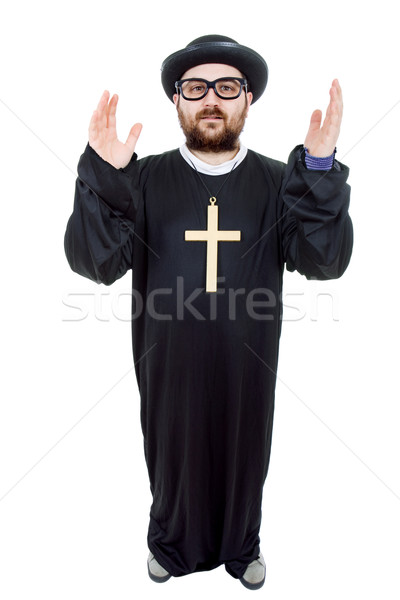 священник молодым человеком изолированный белый крест Сток-фото © zittto