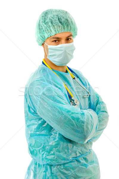 Arzt jungen männlichen Arzt isoliert weiß grünen Stock foto © zittto