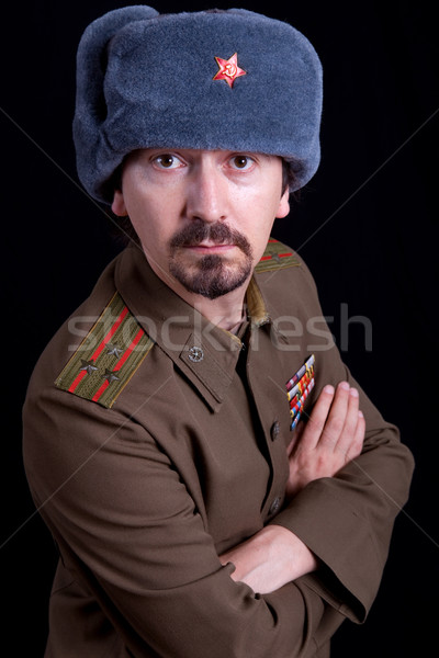 俄 年輕人 軍事 工作室 肖像 黑色 商業照片 © zittto