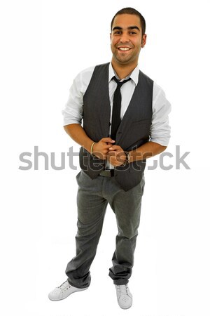 [[stock_photo]]: Heureux · jeunes · homme · d'affaires · isolé · blanche