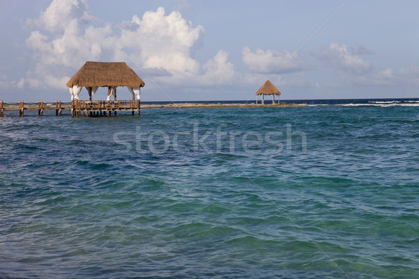 Houten dok caribbean zee schiereiland Mexico Stockfoto © zittto
