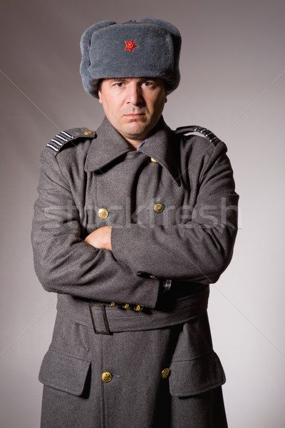 Foto stock: Russo · militar · moço · estúdio · quadro · retrato