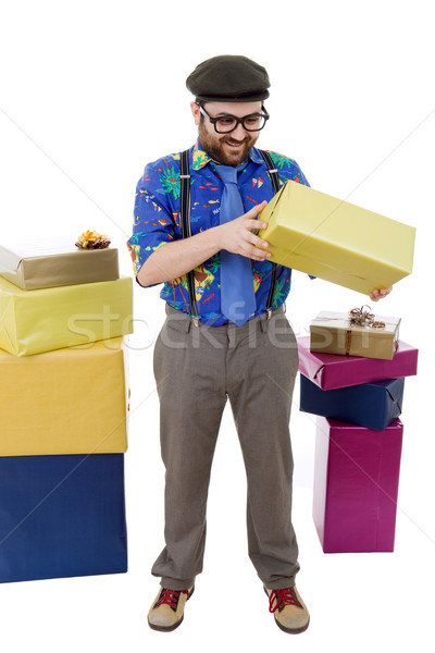 продавцом счастливым глупый коробки изолированный белый Сток-фото © zittto