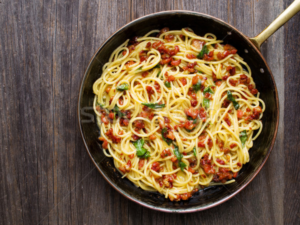 rustic italian  spaghetti carbonara Stock photo © zkruger