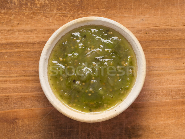 Stock foto: Rustikal · grünen · Salsa · Gemüse · heißen